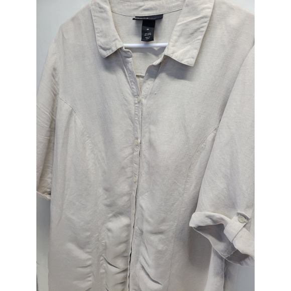 Lane Bryant Linen Blend Shirt‎ Dress Beige Button Front Tab Sleeve Plus Sz 24 - Picture 4 of 10